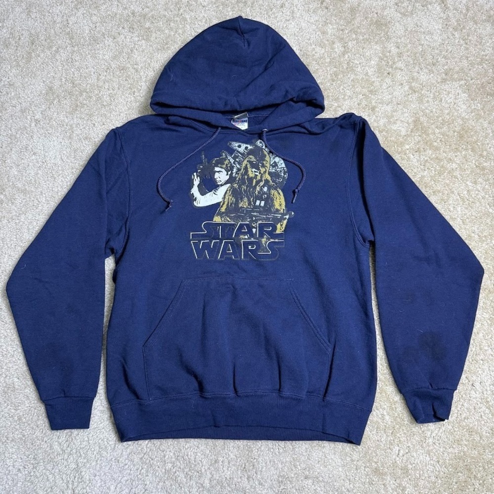 Vintage Jerzees Star Wars Han Solo Chewbacca Navy Blue Hoodie Mens Medium